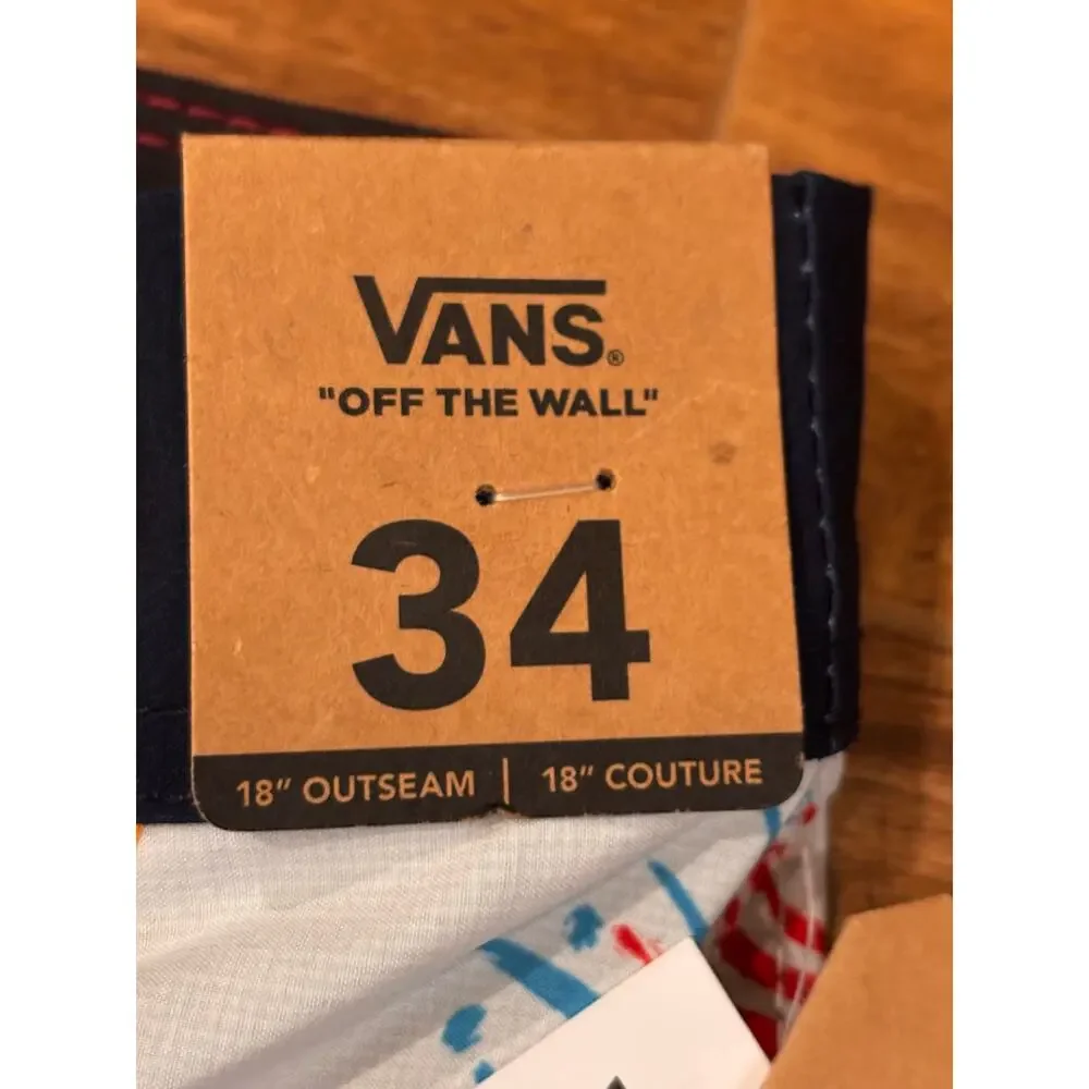 Vans men’s size 34 patriotic swim trunks red white and blue. 18” outseam NWT